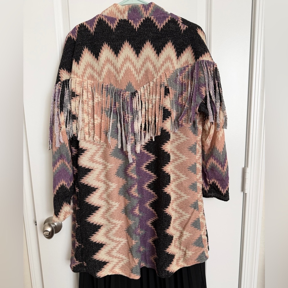 Fringed Aztec Pattern Cardigan - Picture 13 of 16